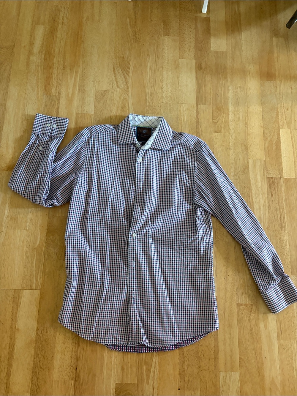 Tattersall Men's Long-Sleeve Check Dress Shirt in Blue and White